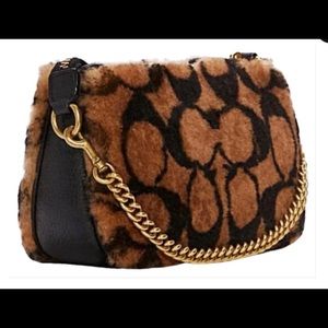 Coach Nolita X Jennifer Lopez Signature Shearling Gold/Hazel Leather Clutch